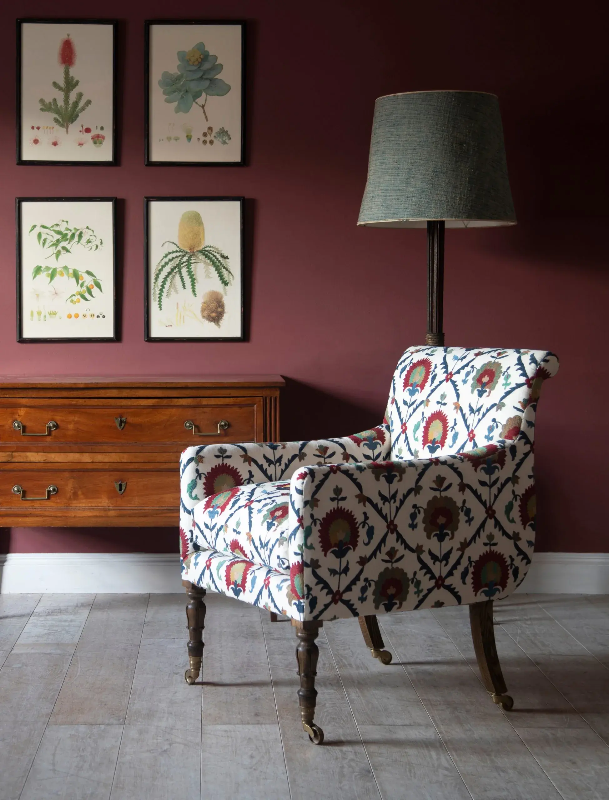 Ikat armchair with botanical prints